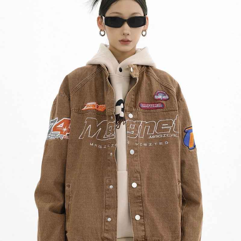 Women Retro High Street Light Blue Denim Jacket
