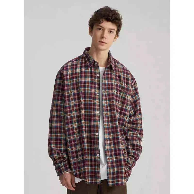 Vintage Plaid Oversize Long Sleeve Shirt