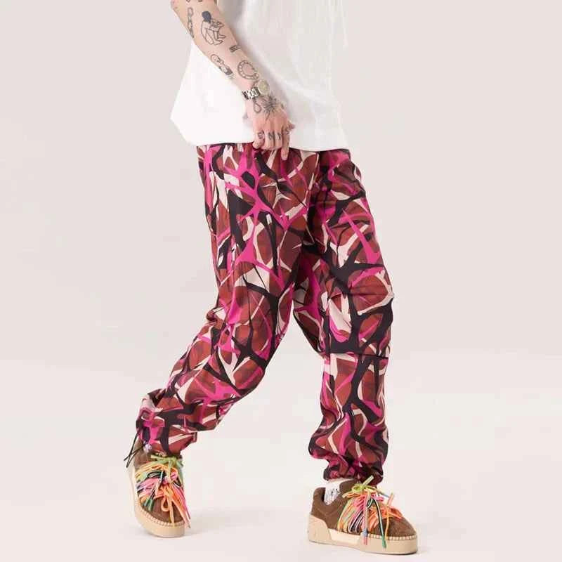 Thorn Flower Printed Camouflage Baggy Pants
