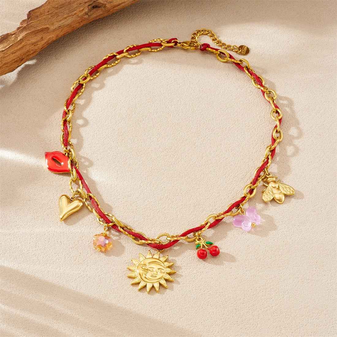 Golden Sun Heart Crystal Pendant Necklace