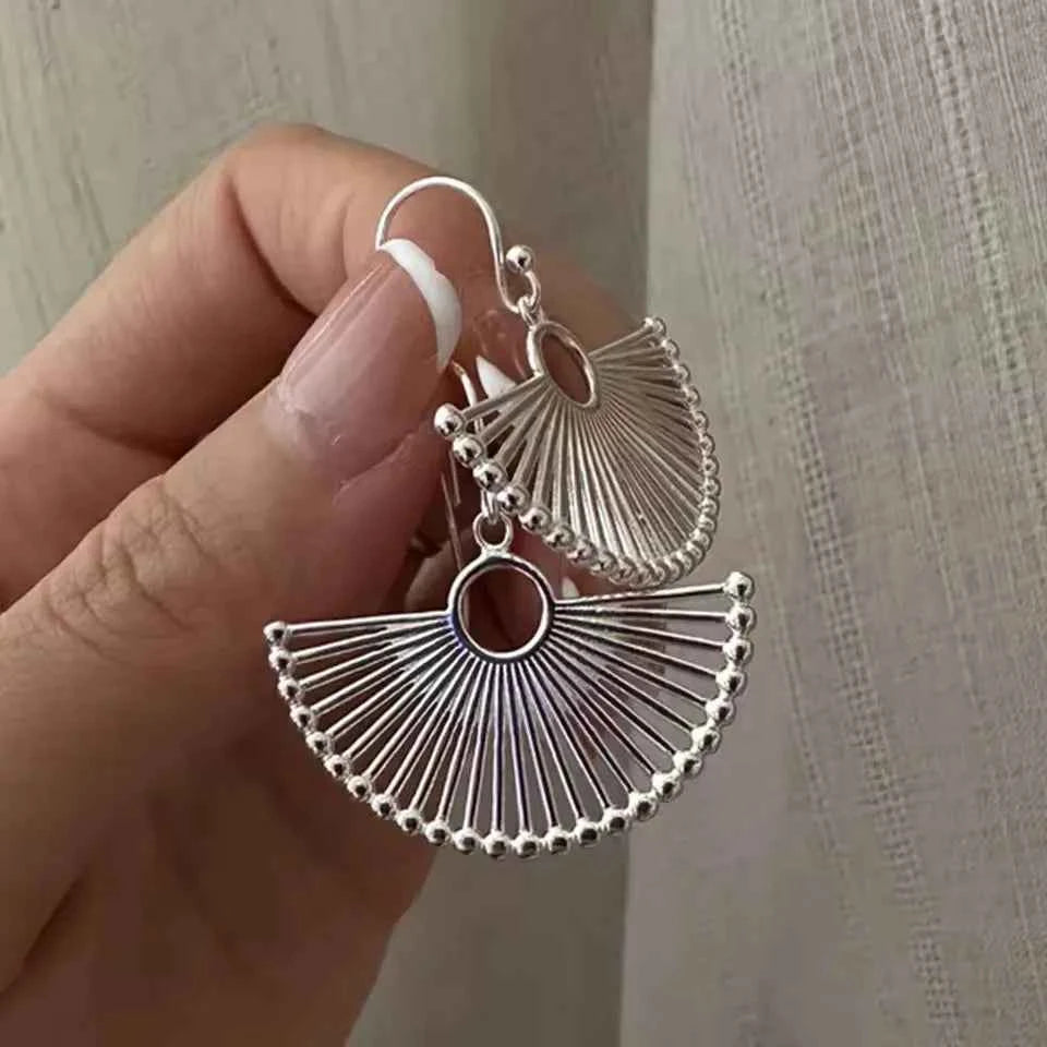 Korean Style Minimalist Fan Shape Silver Earrings