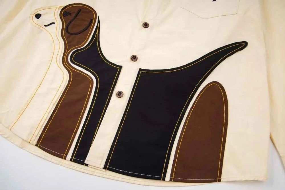 Retro Patchwork Cute Dog Lapel Long Sleeve Shirt