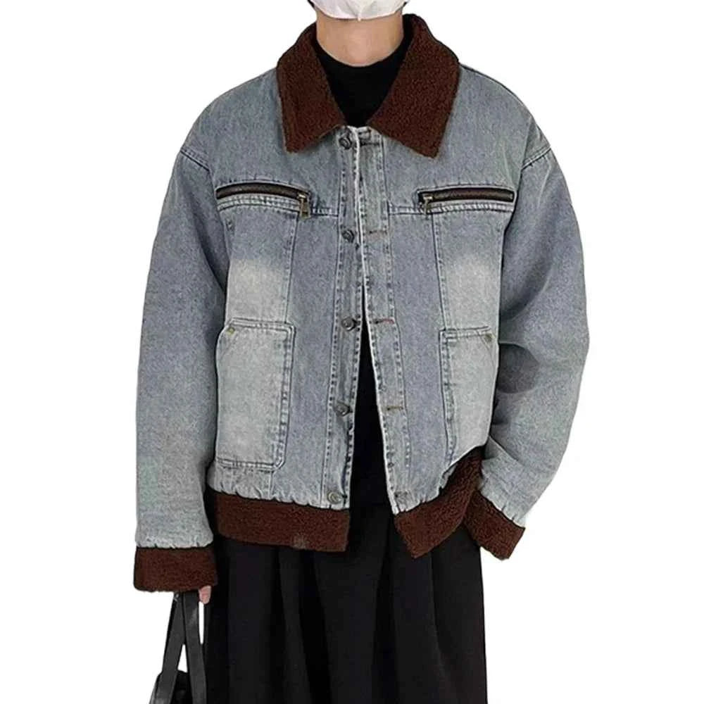 Sherpa Spliced Faux Fur Denim Jacket