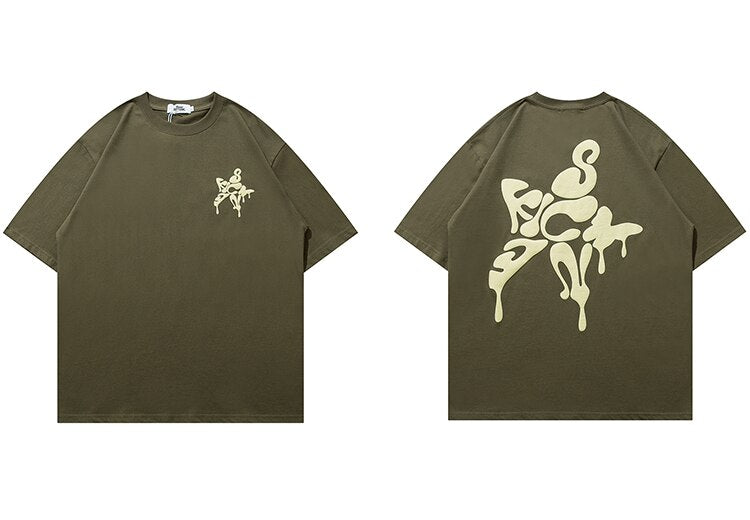 Star Shape Melting Letter Graphic T-Shirt