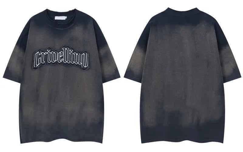 Oversized Streetwear Grunge Embroidered Patch T-Shirt