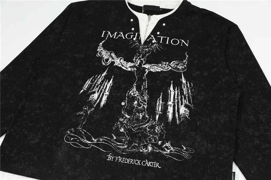 Effortless Fake Two Pieces Graffiti Print Long Sleeve T-Shirt