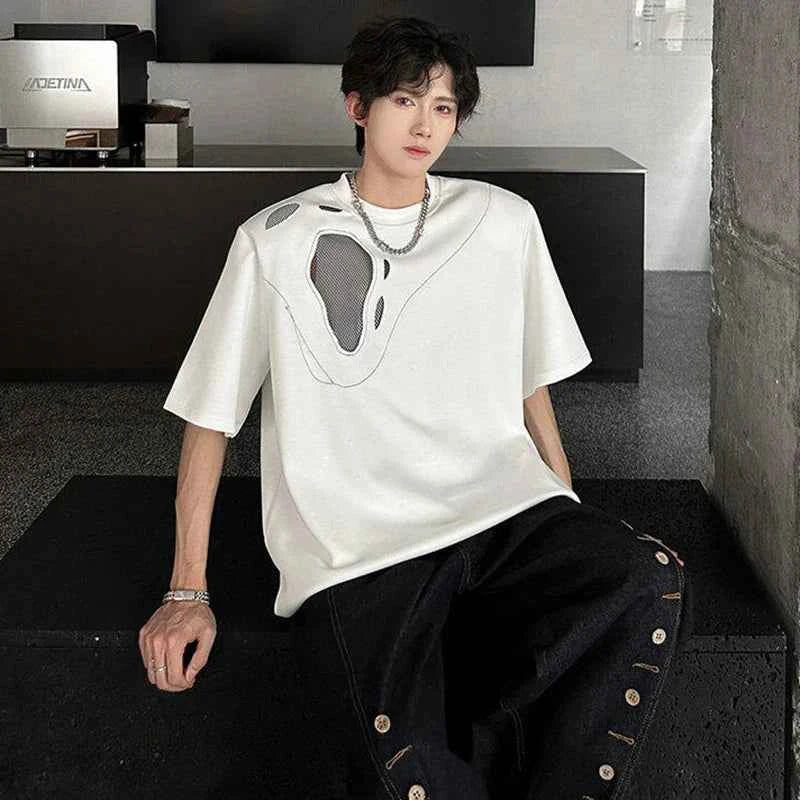 Patchwork Hollow Out Short Sleeve T-Shirt