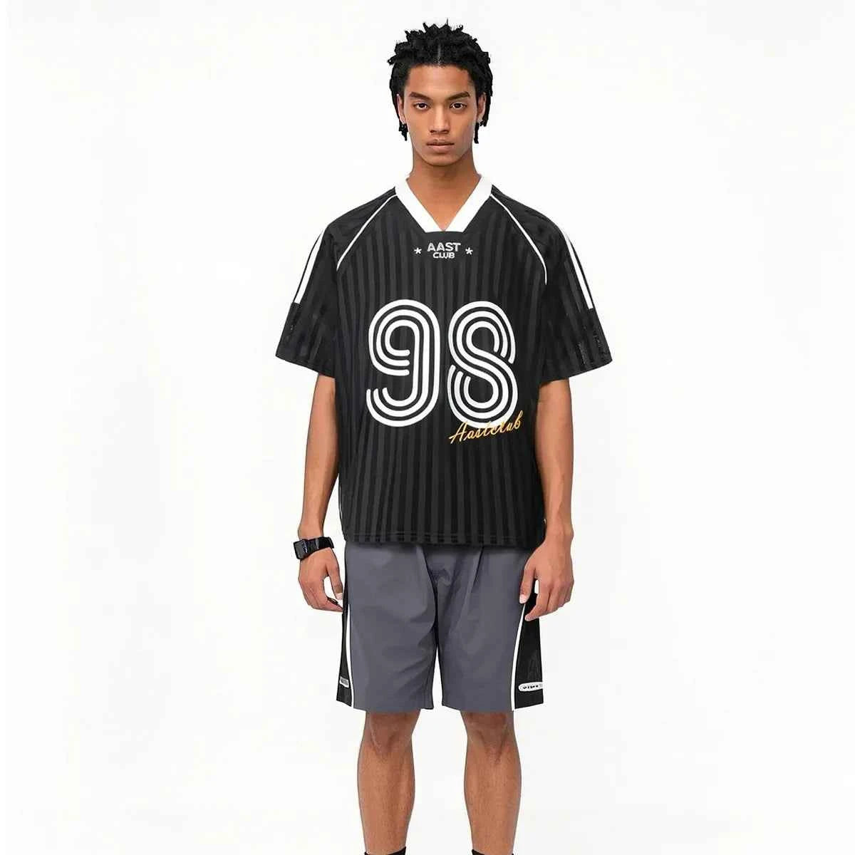 Trendy Striped Letter Print V-Neck Sport T-Shirt