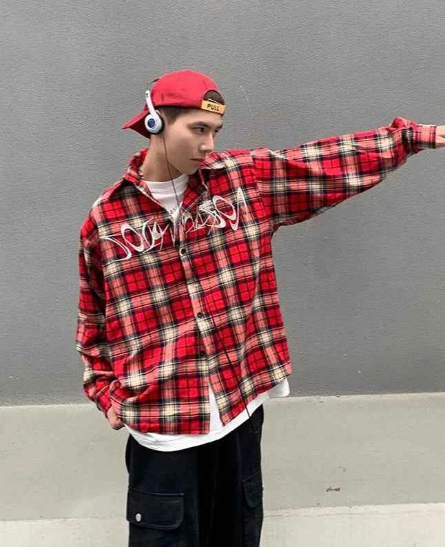 Investment Piece Retro Plaid Hip Hop Long Sleeve Shirt