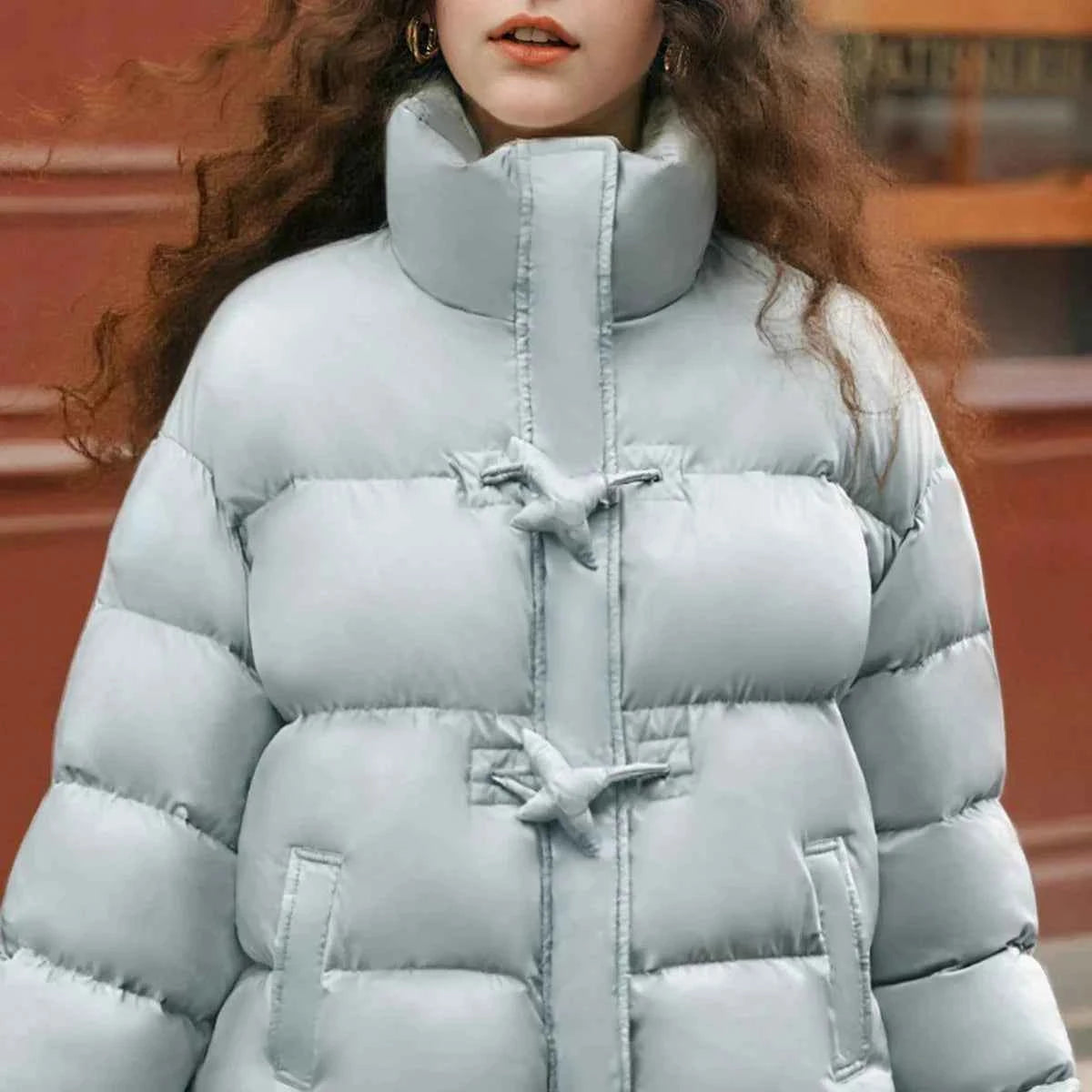 Stylish Winter Sweet Star Button Puffer Jacket