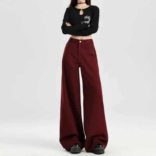Retro Loose Red Emo High Waist Denim Jeans