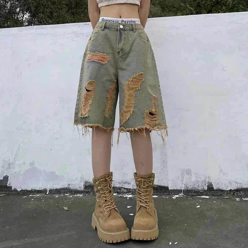 Streetwear Hip Hop Vintage High Street Denim Shorts
