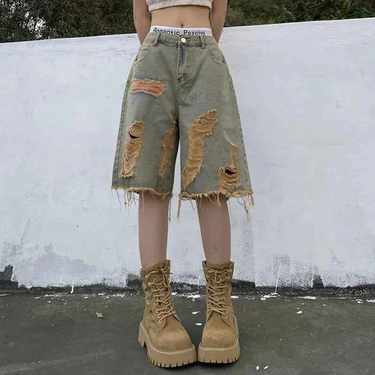 Streetwear Hip Hop Vintage High Street Denim Shorts