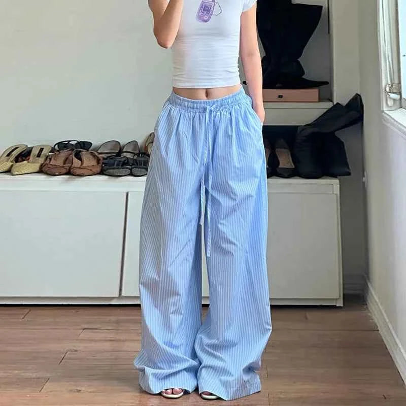 Striped Printed Elastic Waist Loose Jogger
