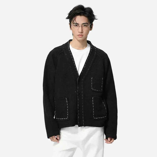 Cozy Contrast Color Wool V-Neck Knit Cardigan