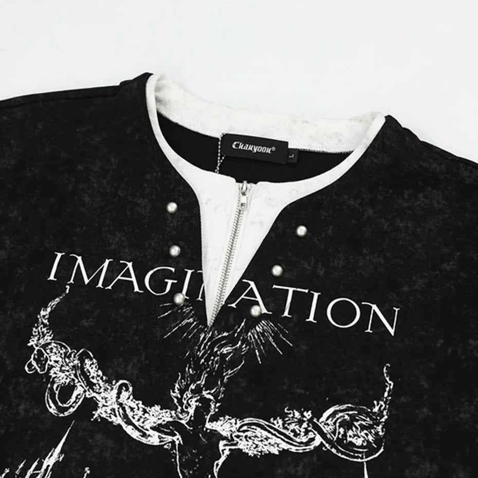 Dark Gothic Punk Fake Two-Piece Long T-Shirt