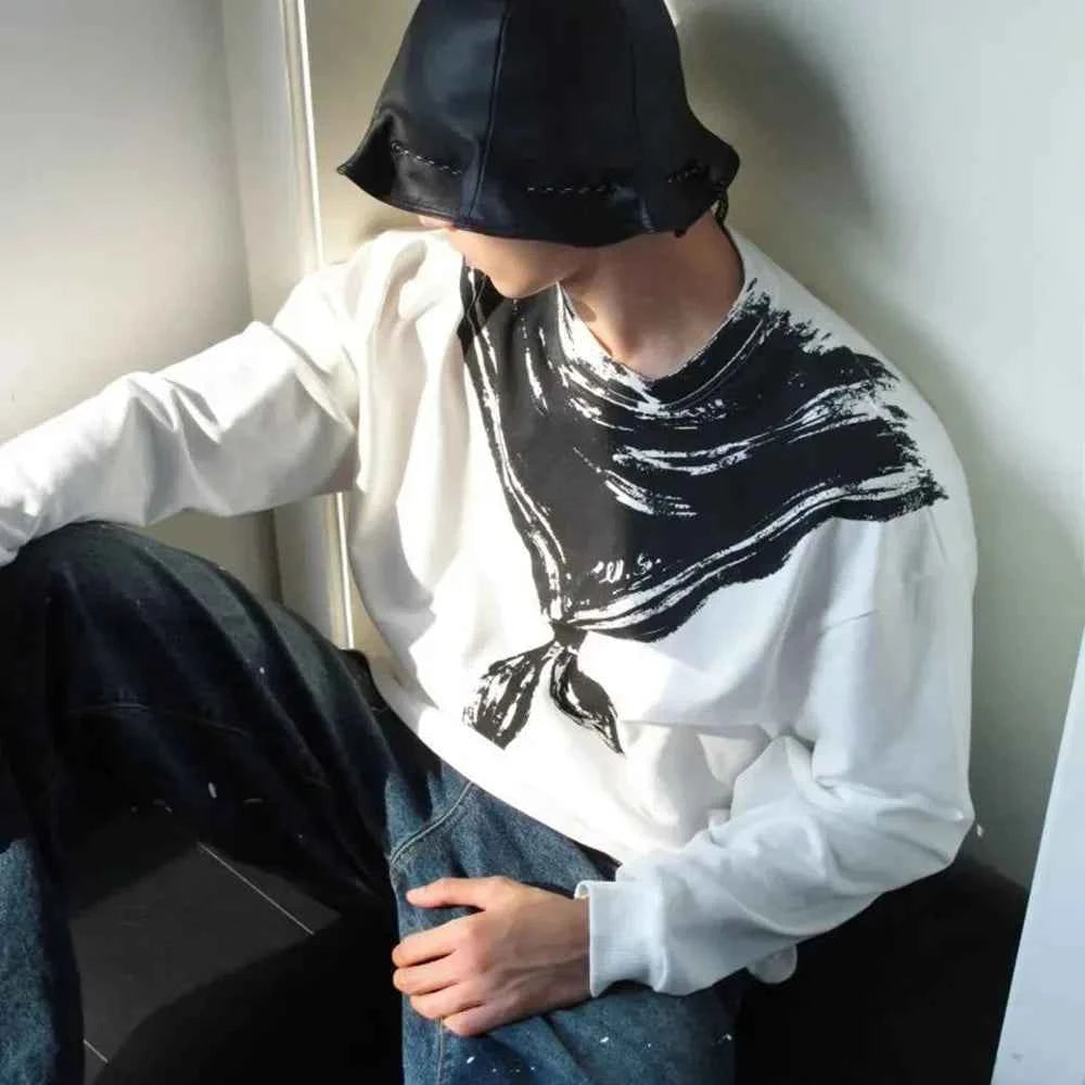 Contrast Black & White Fake Scarf T-Shirt