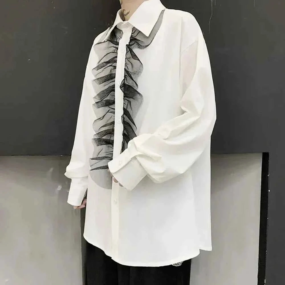 Dark Style Lace Decoration Loose Shirt