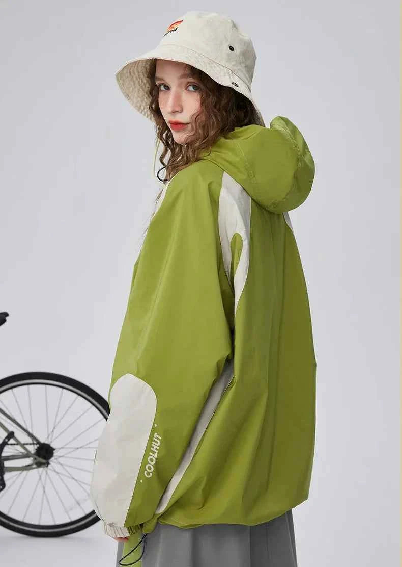 Autumn Contrast Color Hooded Windbreaker Jacket