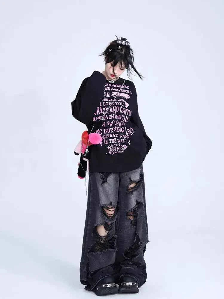 High Waist Ripped Hole Baggy Jeans