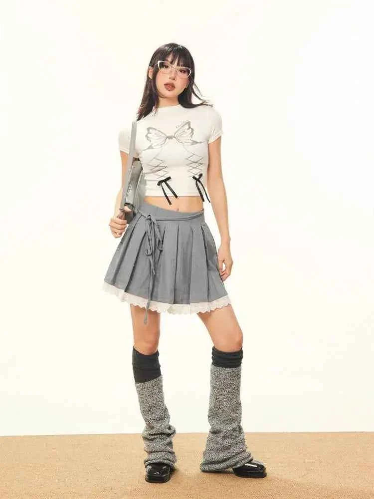 Vintage Bow Short Sleeve Crop T-Shirt