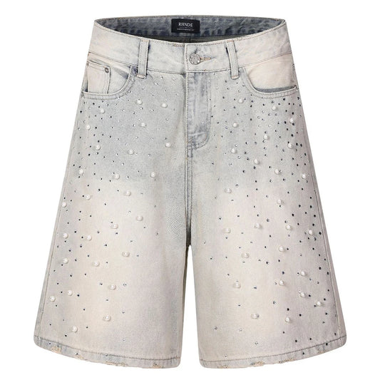 Streetwear Unisex Pearl Denim Shorts