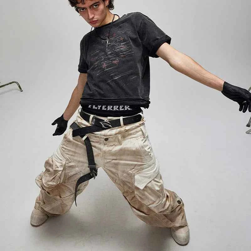 Irregular Patchwork Tailored Color-Washed Scimitar Jeans
