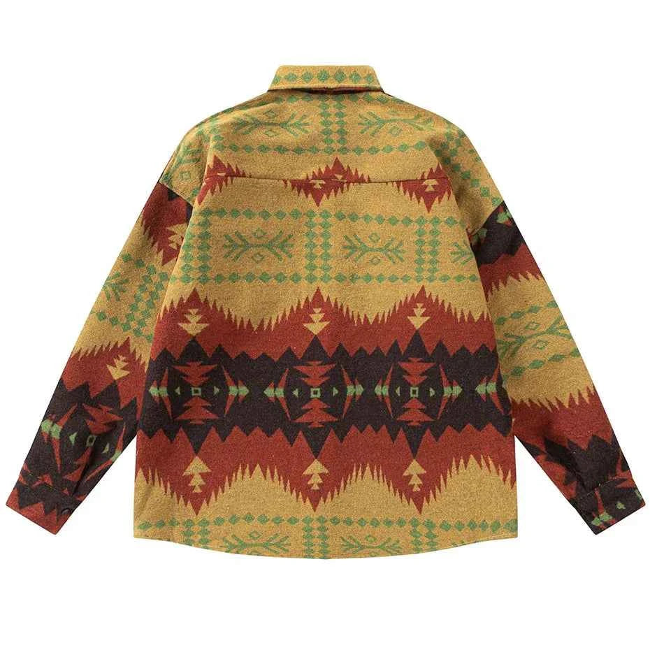 Durable National Style Button-Up Long Sleeve Shirt