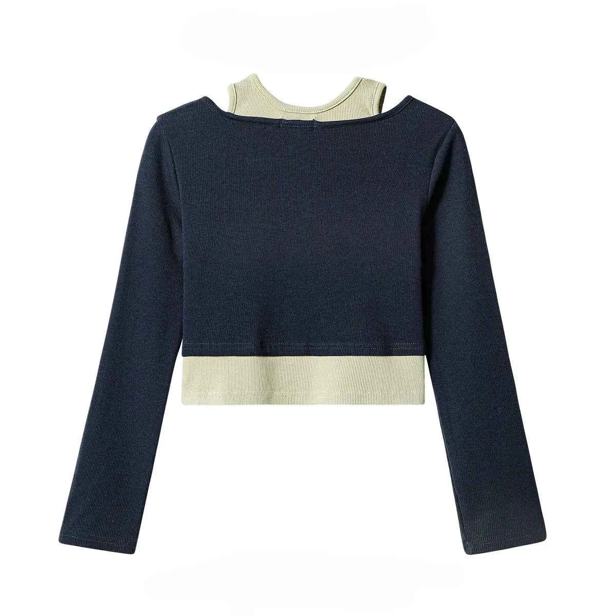 Slimming American Fake Two-Piece Long-Sleeved T-Shirt