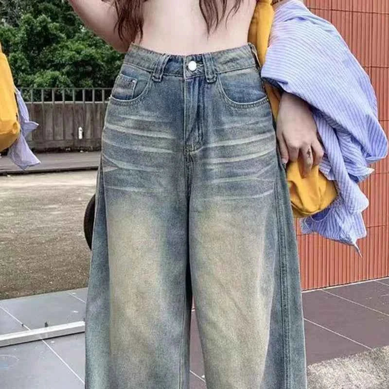 Chic Washed Button High-Waisted Jeans