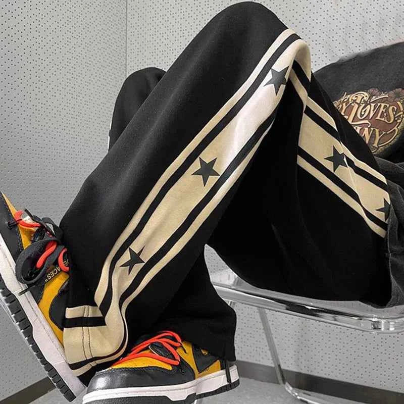 Streetwear Vintage High Waist Black Star Sweatpants