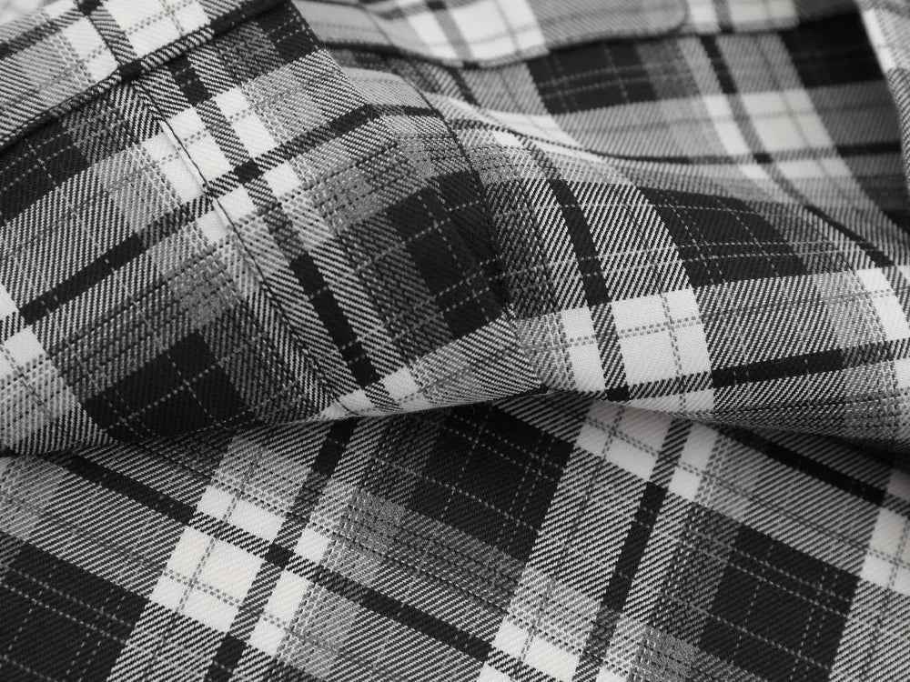 Versatile Plaid Mesh Spliced Embroidered Lapel Shirt