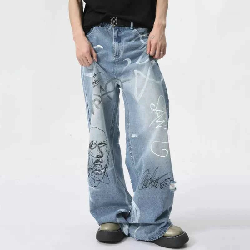 High Street Niche Graffiti Denim Jeans