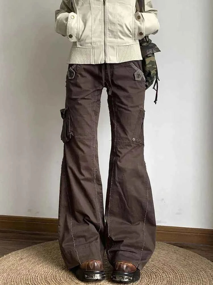 Brown Slim Flare Cargo Jeans