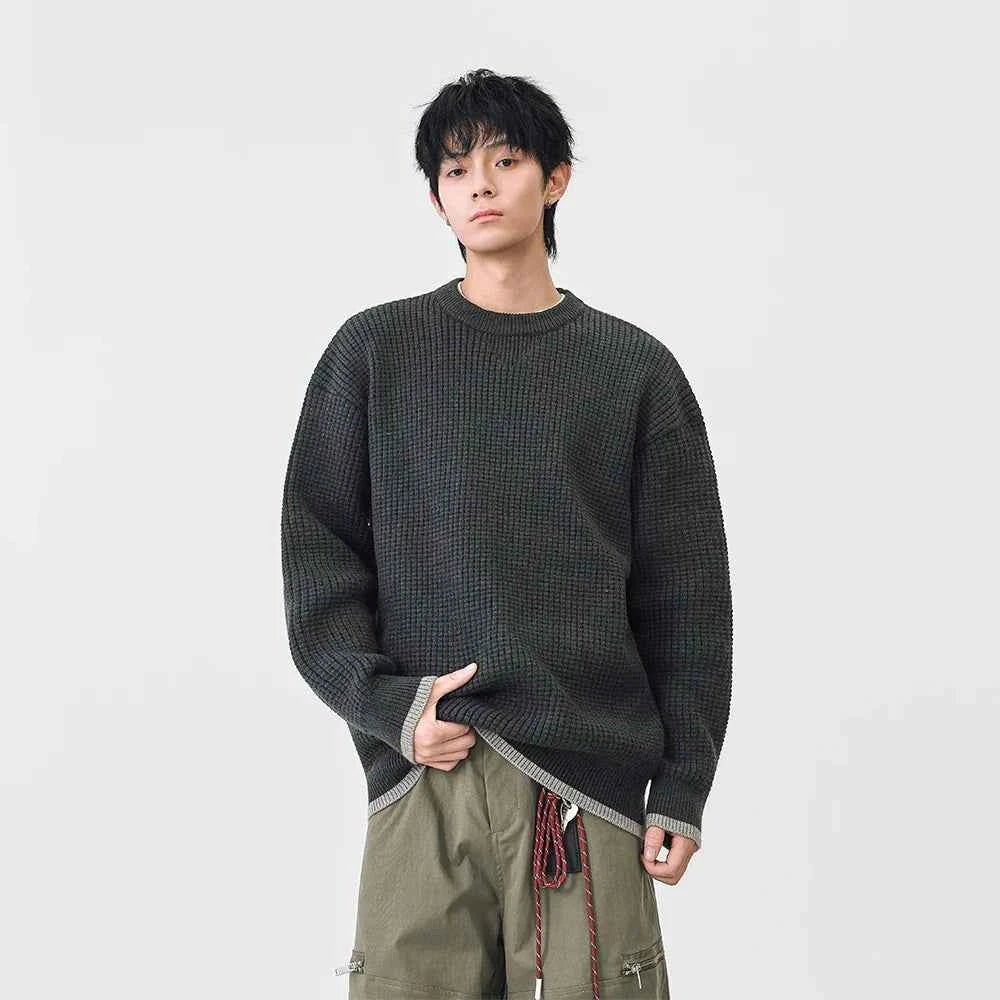 Y2K Cozy Crew Neck Waffle Knit Sweater