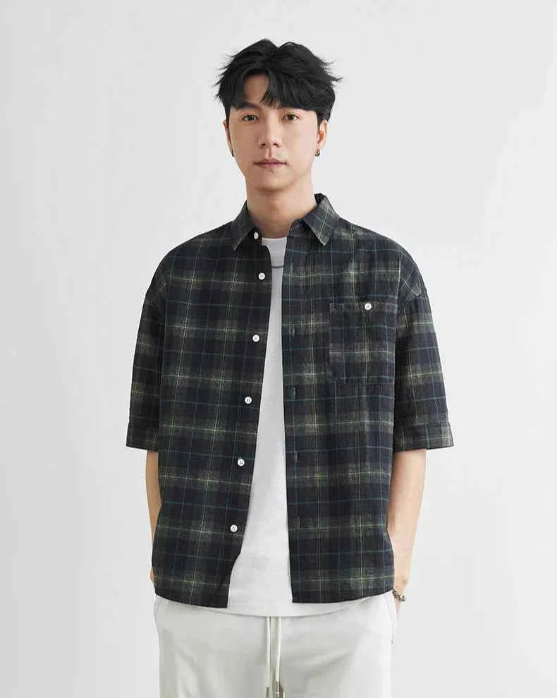 Men's Casual Lapel Plaid Oversized Button Shirt