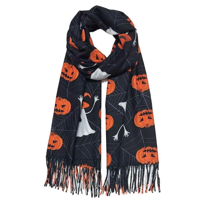 Monochrome Halloween Pumpkin Ghost Print Scarf