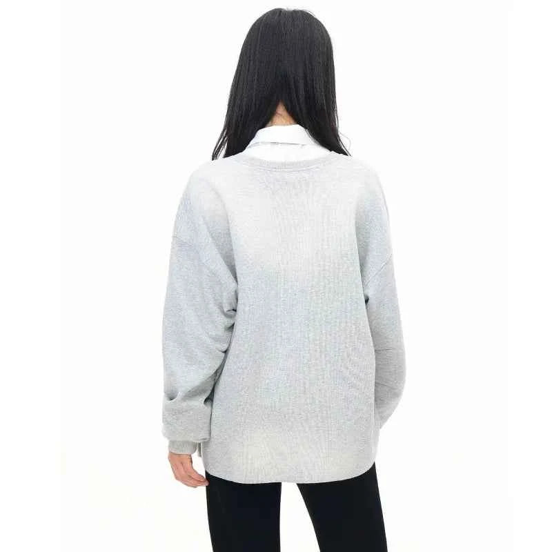 Y2K Retro Gray Letter Print Long Sleeve Shirt