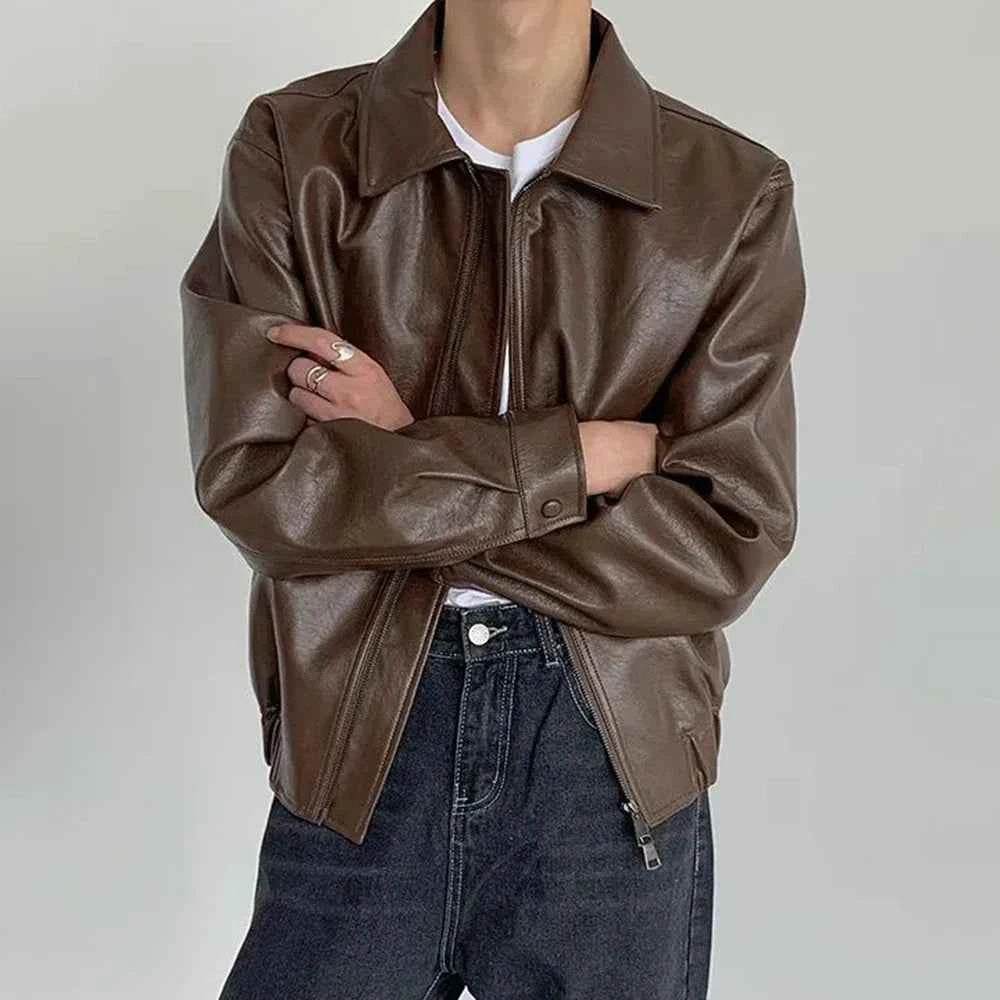 Long-lasting Retro Loose British Leather Jacket