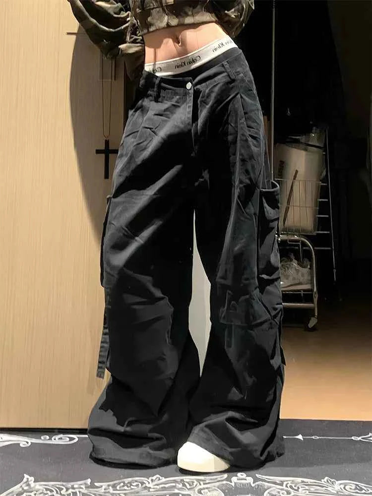 Trendy American Style Hip Pop Denim Cargo Jeans