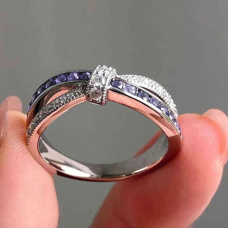 Elegant Knot Shaped Purple CZ Rings