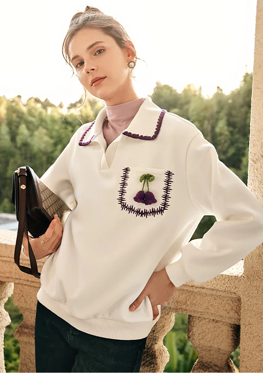 Y2K Elegant French Polo Neck Sweatshirt - Luxuryurbanwear