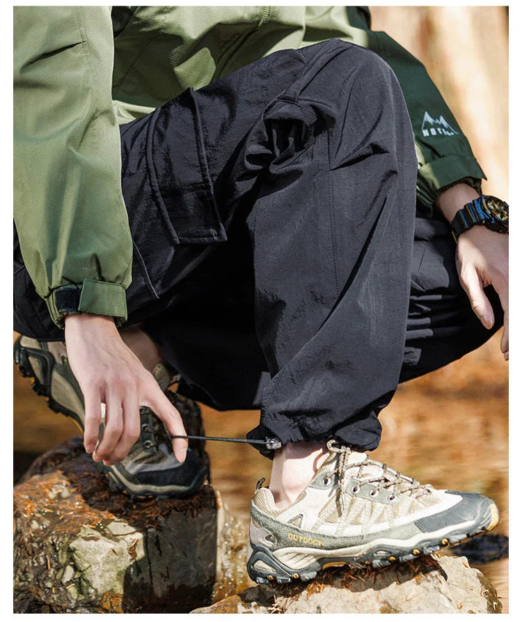Plain Color Hiking Style Knee Pocket Pants