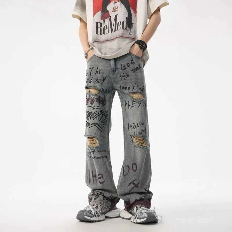 Sporty Edge Graffiti Loose Straight Retro Jeans