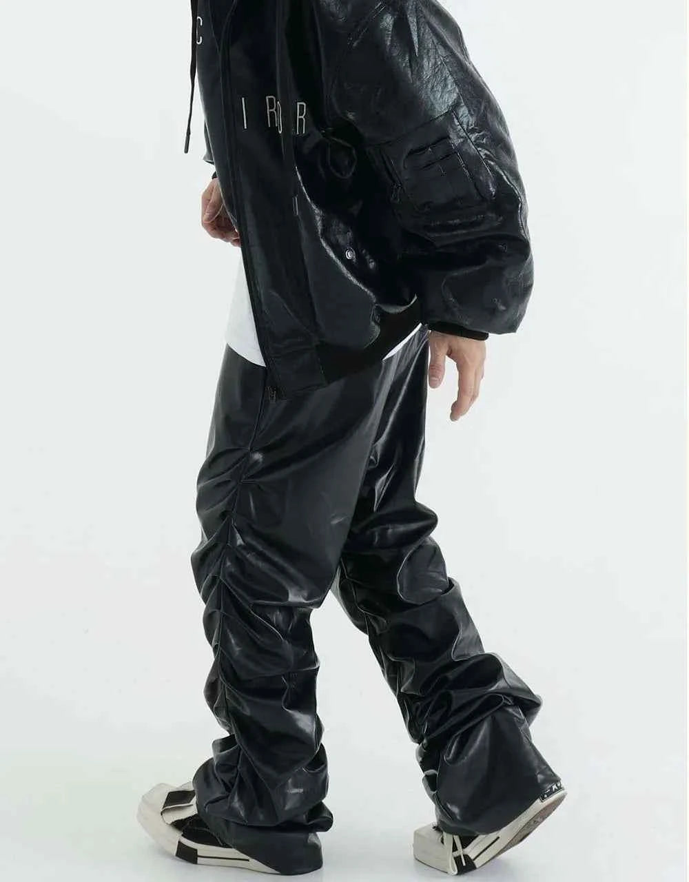 Breathable Stylish Pleated Leather Motorcycle Pants
