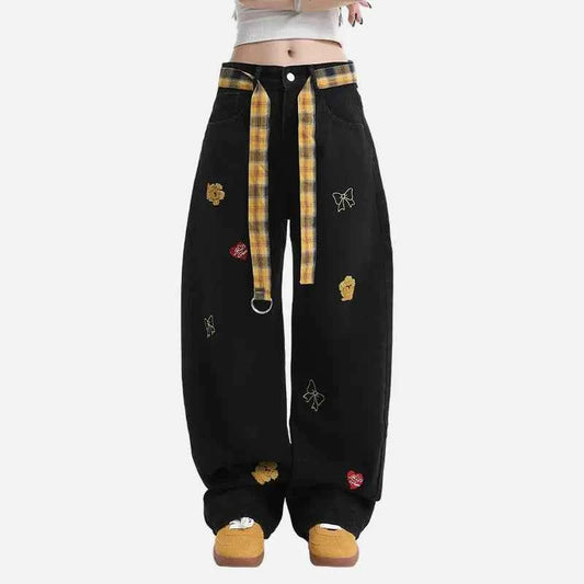 Insulated Korean Style Curved Knife Wide Leg Jeans