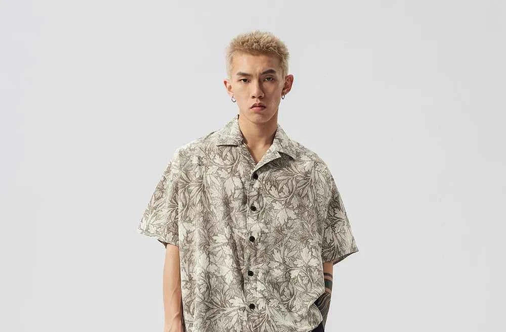 Men Korean Style Floral Printed Loose Lapel Shirt