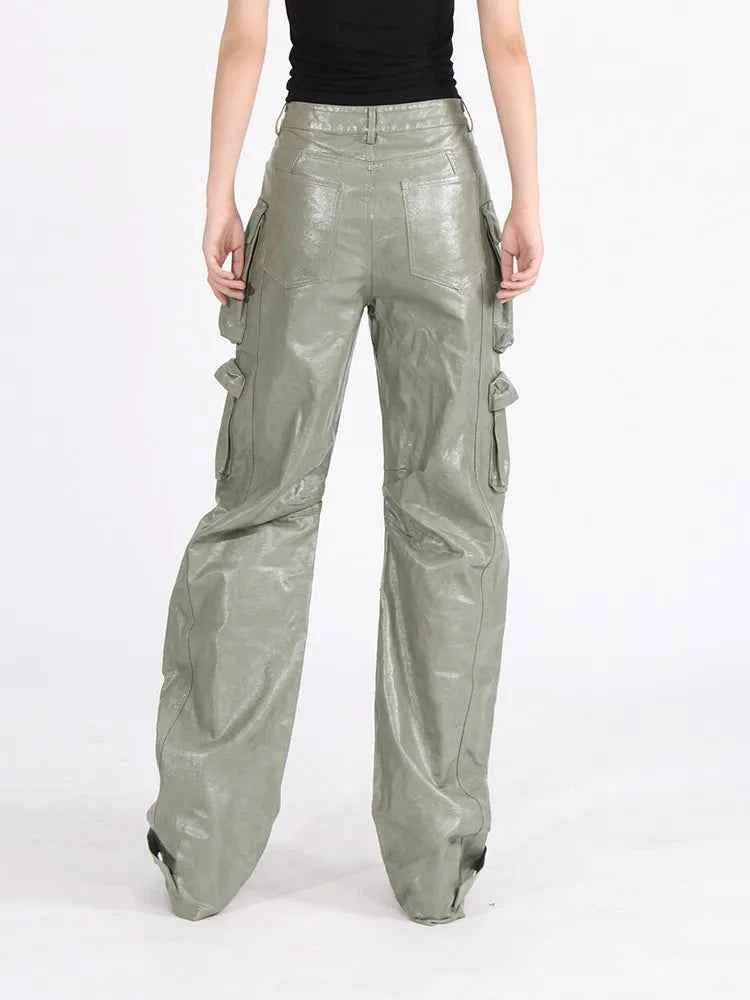 Vintage Zipper High Waist Baggy Leather Pants