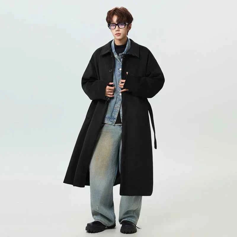 Lightweight Plaid Single Breasted With Belt Woolen Coat