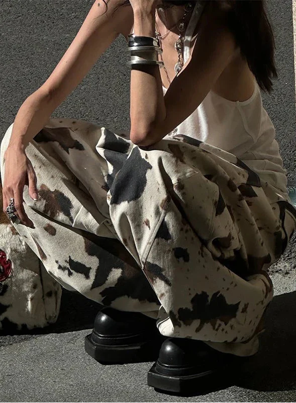 Vintage Y2K Cow Pattern Oversized Pants - Luxuryurbanwear